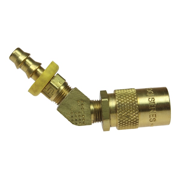 1/4 Moldflow Coupler Unvalved 1/4 ID Hose 45 Degree